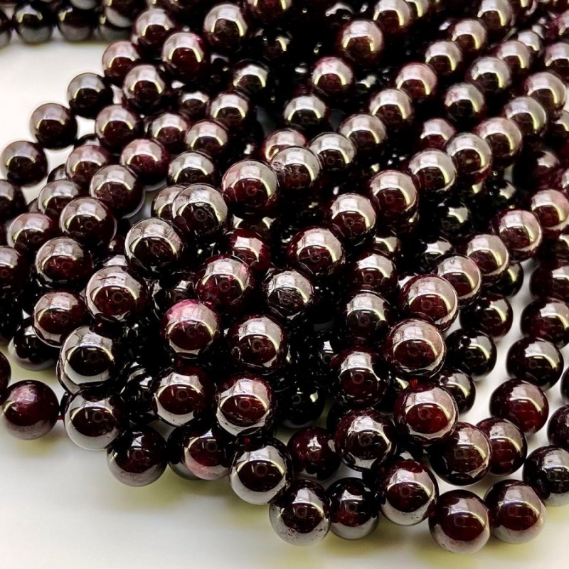 Natural Garnet Mm Smooth Round Gemstone Beads Strand