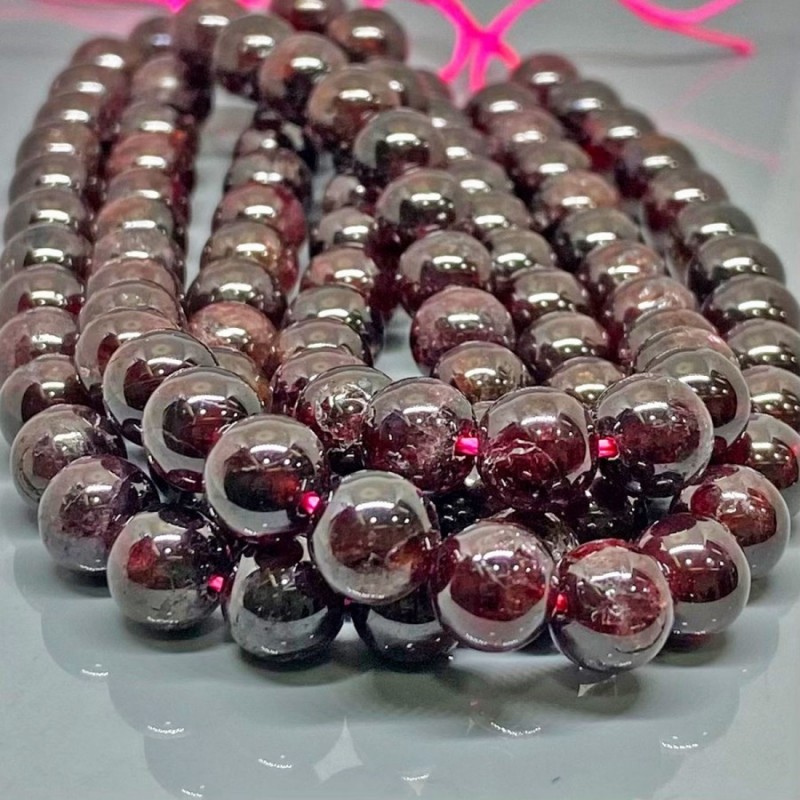 Natural Garnet 8mm Smooth Round Gemstone Beads Strand 11743