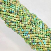 Natural Tibetan Turquoise 3mm Micro Faceted Round Gemstone Beads Strand -  11090