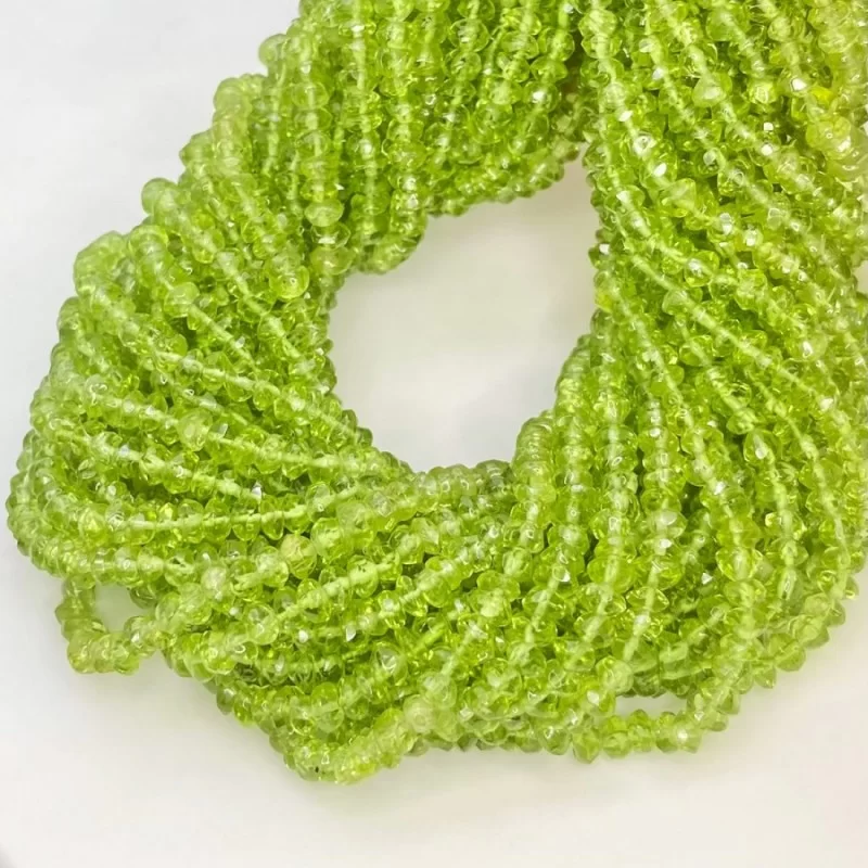 Peridot Faceted Rondelle Shape Beads Lot, Natural Peridot Gemstone Beads, 4-5mm, Total outlets 4 Strands of 15 Inches In The Lot (SKU#159684)