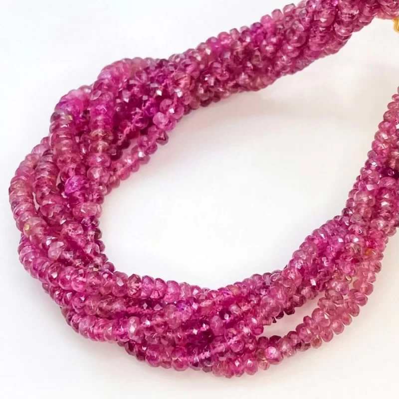 Natural Pink Tourmaline 4mm Faceted Rondelle Gemstone Beads Strand