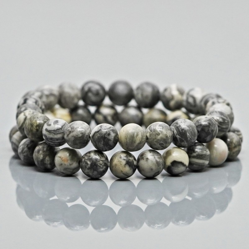 Grey Jasper Stone Bead Bracelet - 8mm-Wholesale