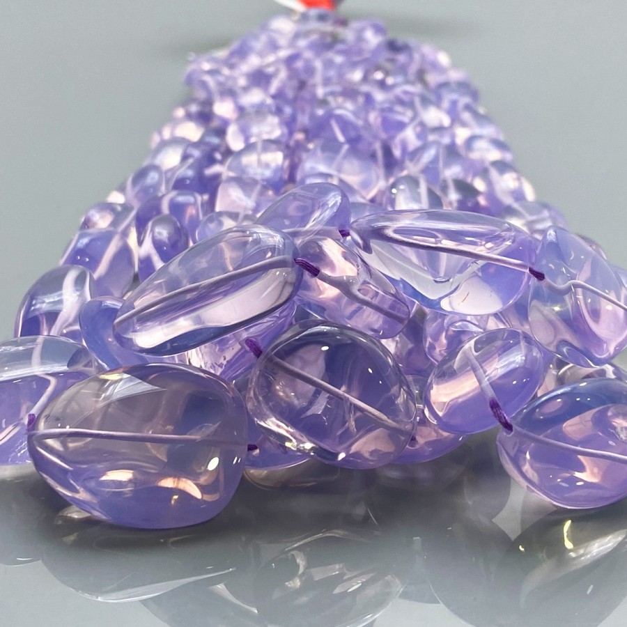 Natural Lavender Quartz Smooth Nugget Gemstone Beads Strand - 156572