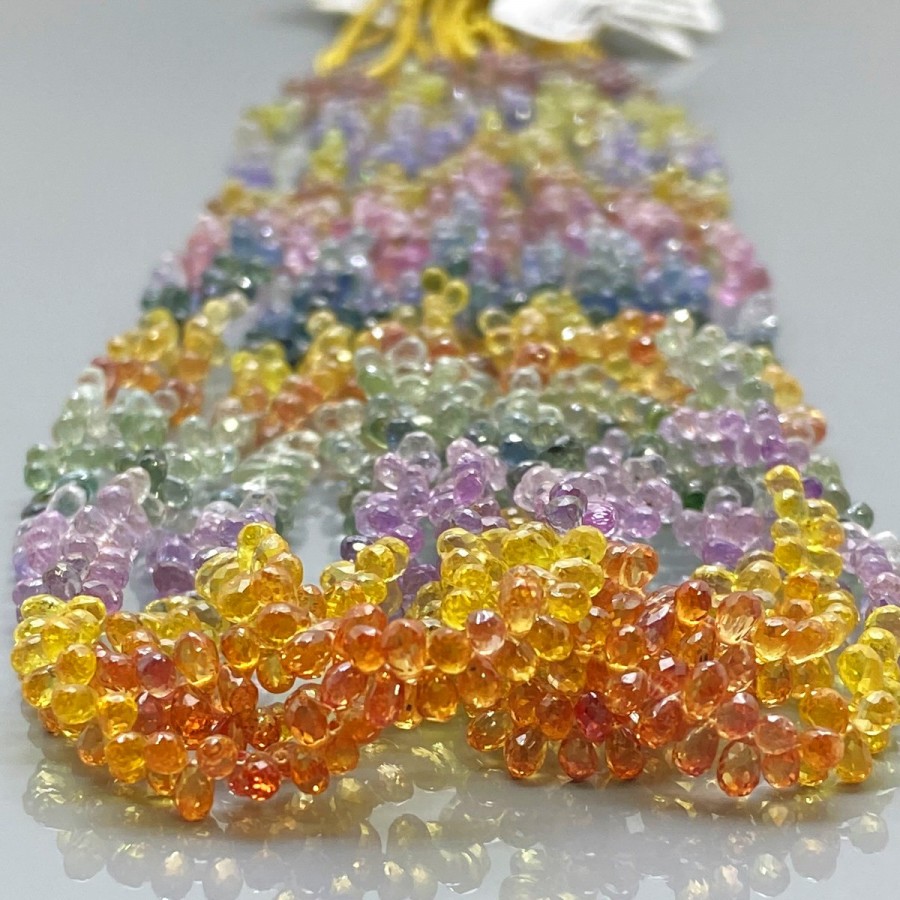 AA Quality Multi Sapphire Faceted 2024 Drops Briolettes 16 Inches, 4*6 mm, Christmas gift for her, handmade Beads, SKU No. 081