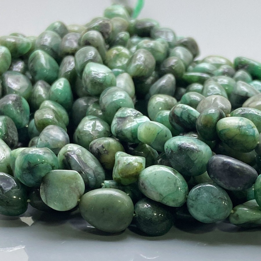 Natural Emerald Mix Size Smooth Nugget Gemstone Beads Strand - 155441