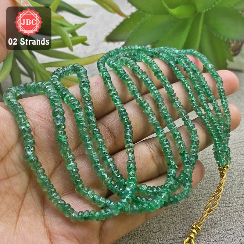 Emerald 2.5-5mm Faceted Rondelle Shape 21 inch Long Gemstone Beads - Total 2 Strands in The Lot - SKU:156909