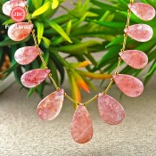 Strawberry Quartz 20-34mm Smooth Pear Shape 8 Inch Long Gemstone Beads  Layout - SKU:157338