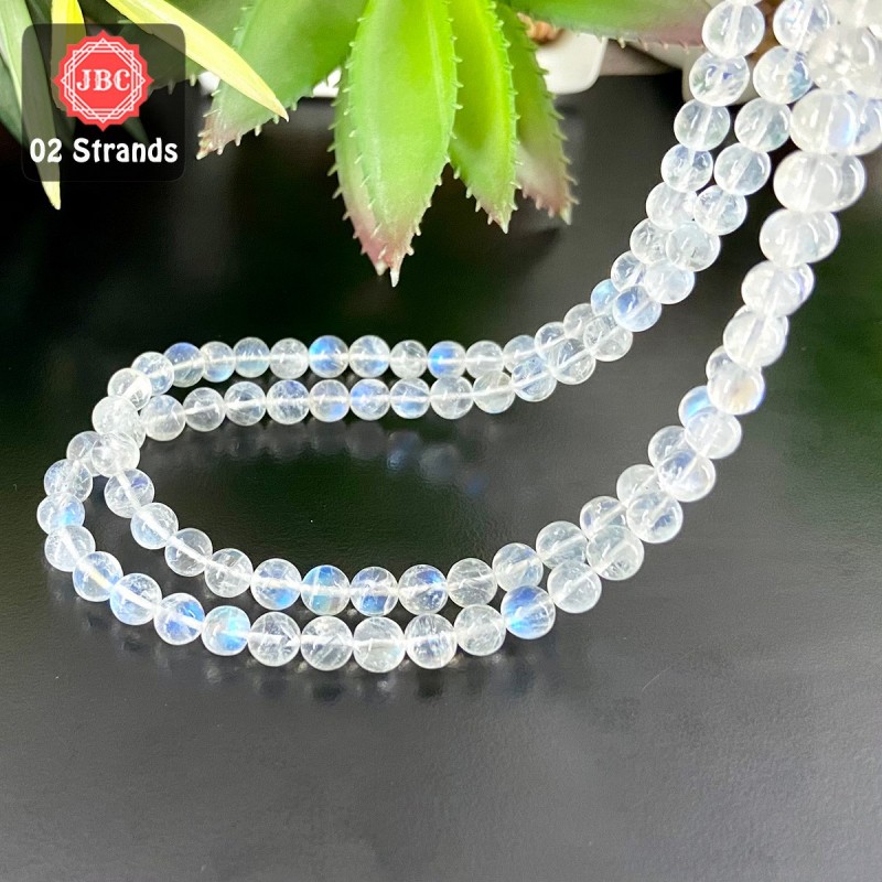 Rainbow Moonstone 6-7mm Smooth Round AAA Grade Gemstone Beads Strand -  158054